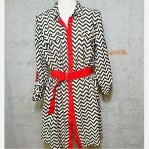 Olive & Oak - Women’s Button Front Chevron Shirt Dress w/ Attached Belt (Medium)